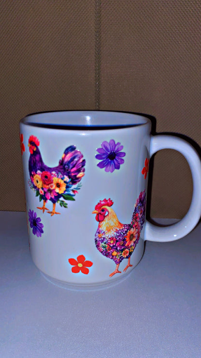 Floral Chicken Coffee Mug Set