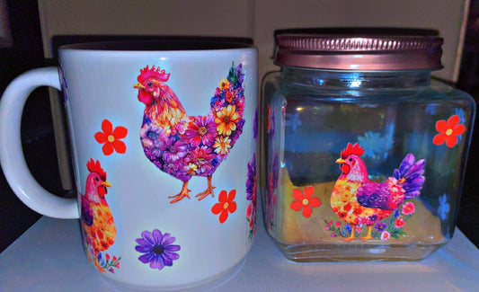 Floral Chicken Coffee Mug Set