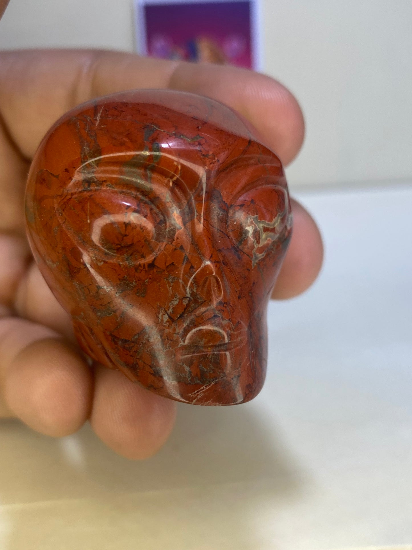 Red Jasper Alien Carving