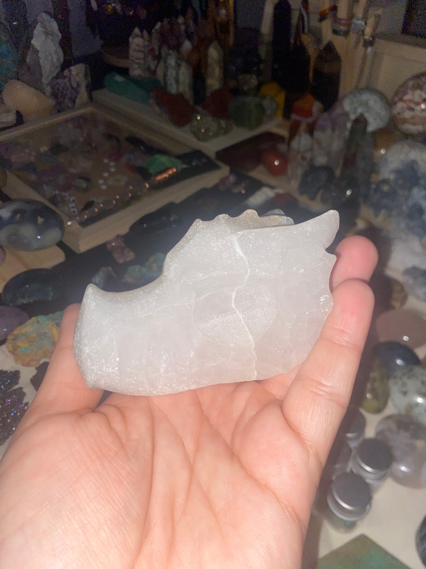 Snow Quartz/ Quartz Dragon Head Carving