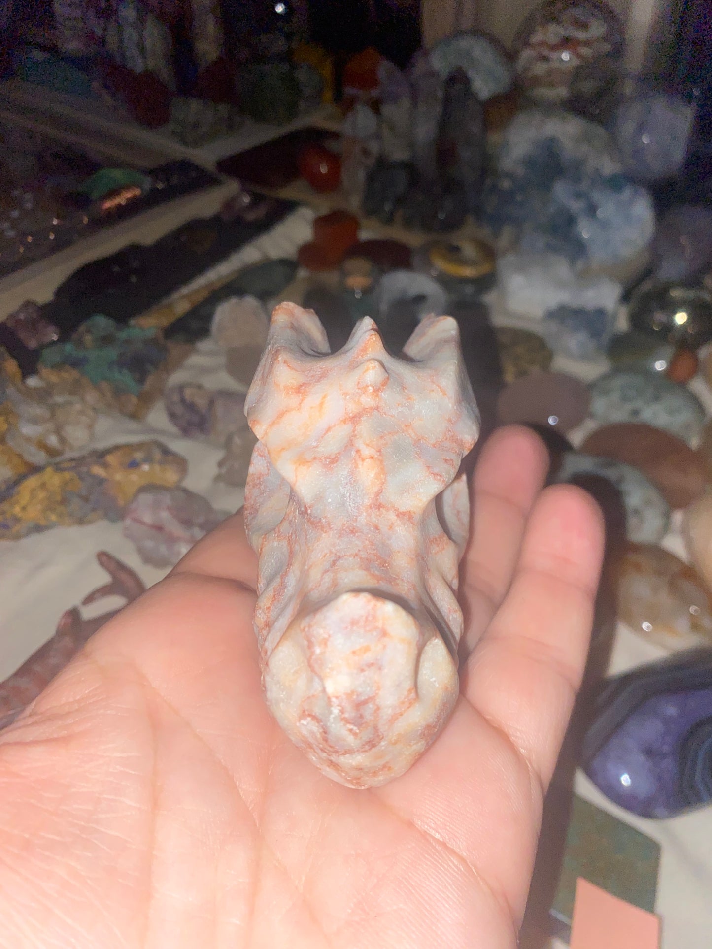 Red Vein Jasper Dragon Head Carving