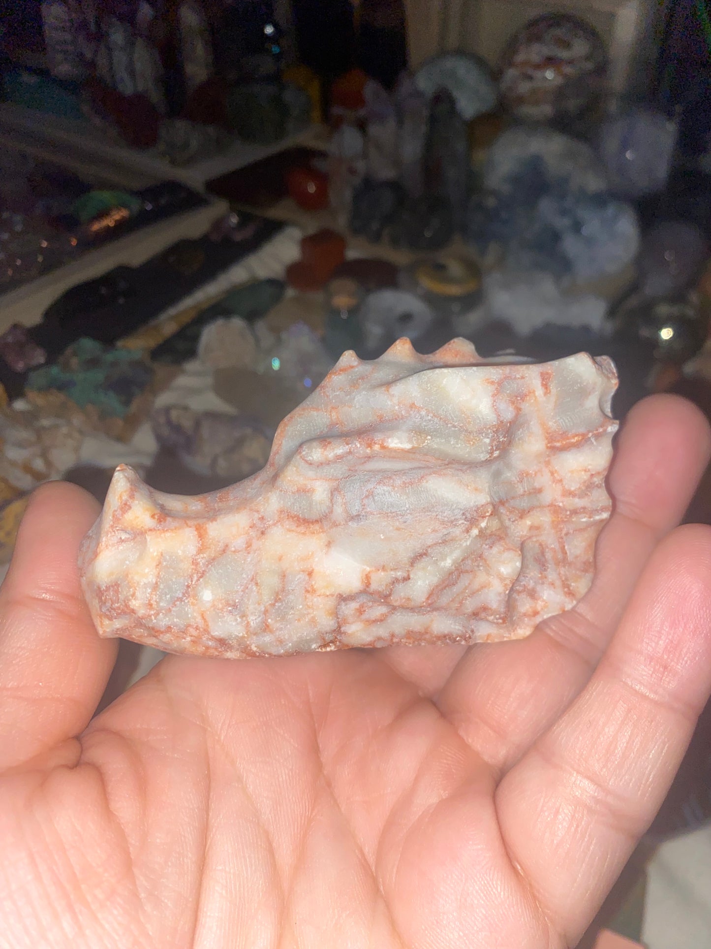 Red Vein Jasper Dragon Head Carving