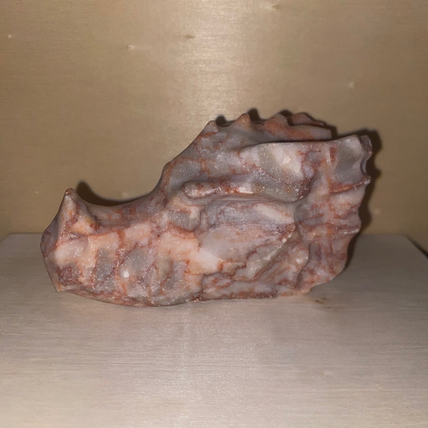 Red Vein Jasper Dragon Head Carving