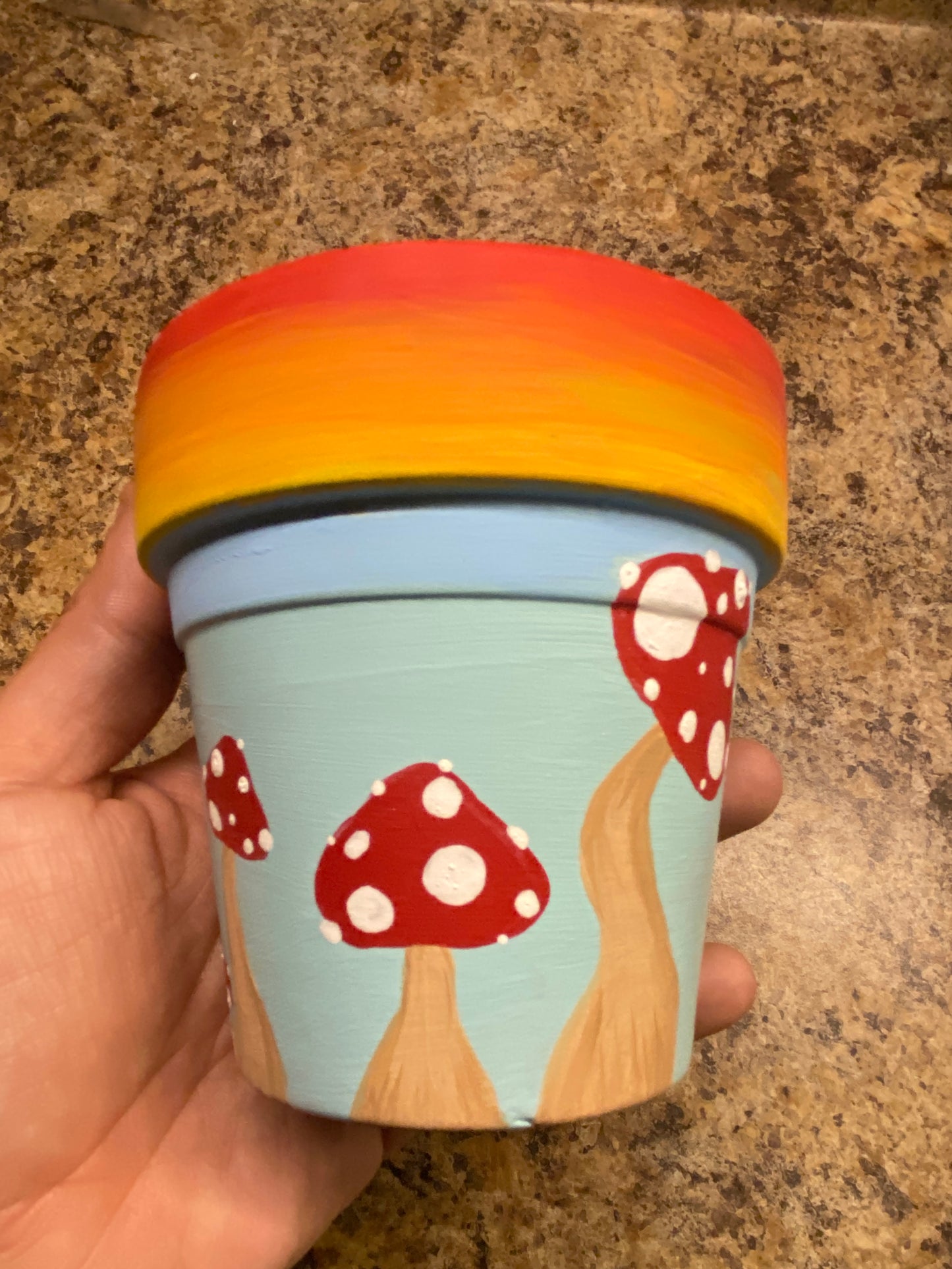 Sunset & Mushroom Hand painted Medium Terracotta Pot