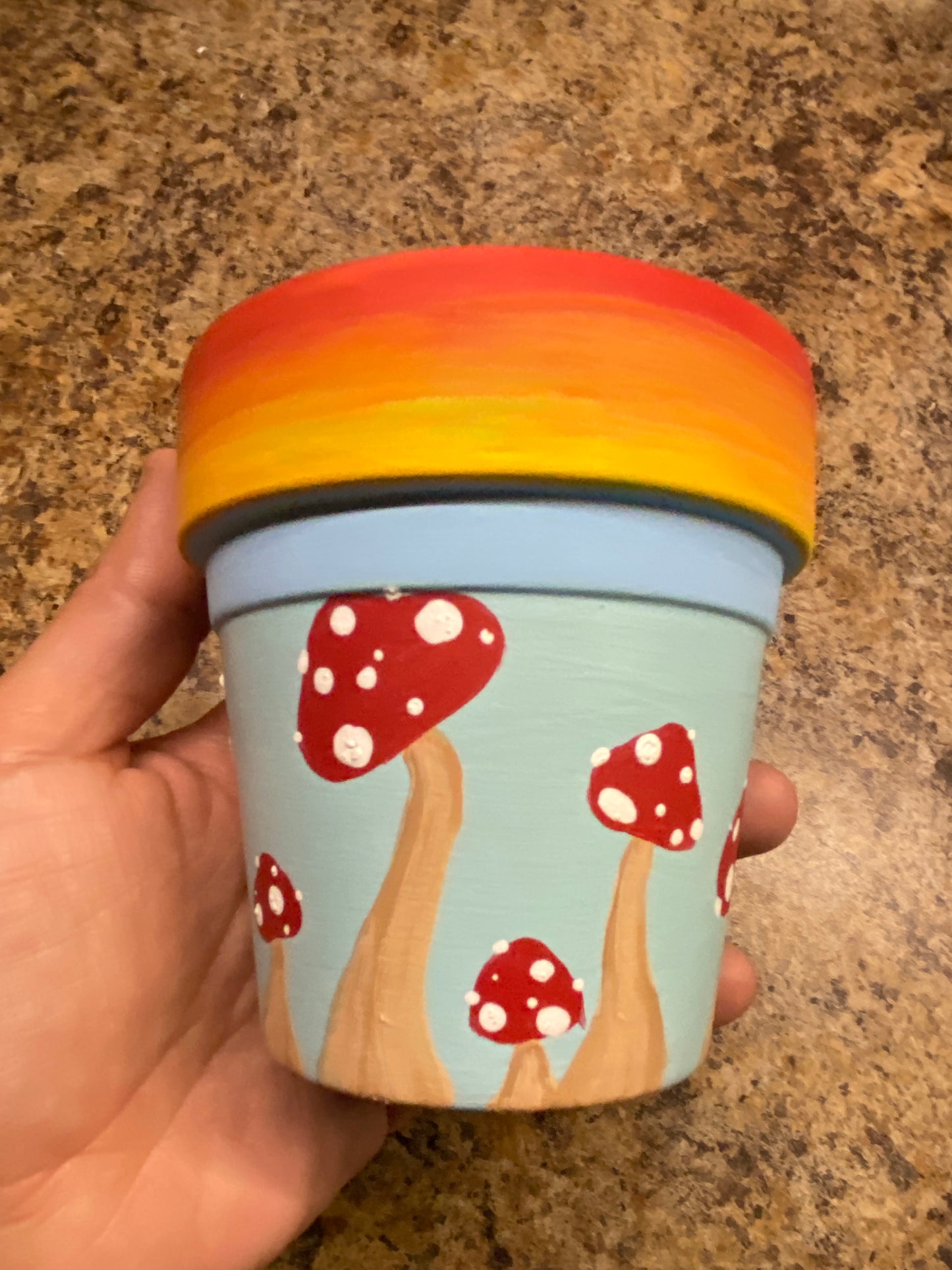 Sunset & Mushroom Hand painted Medium Terracotta Pot