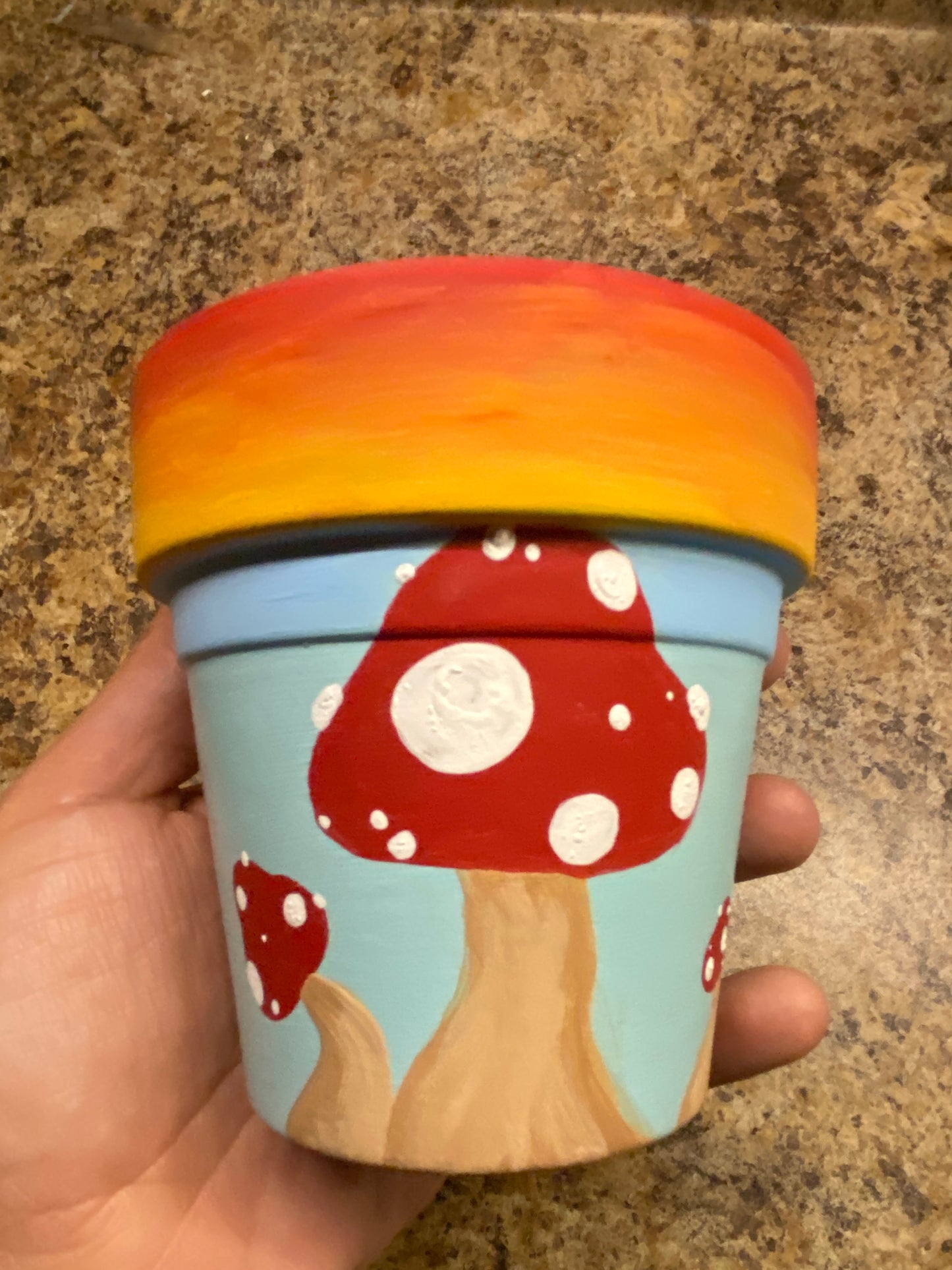 Sunset & Mushroom Hand painted Medium Terracotta Pot