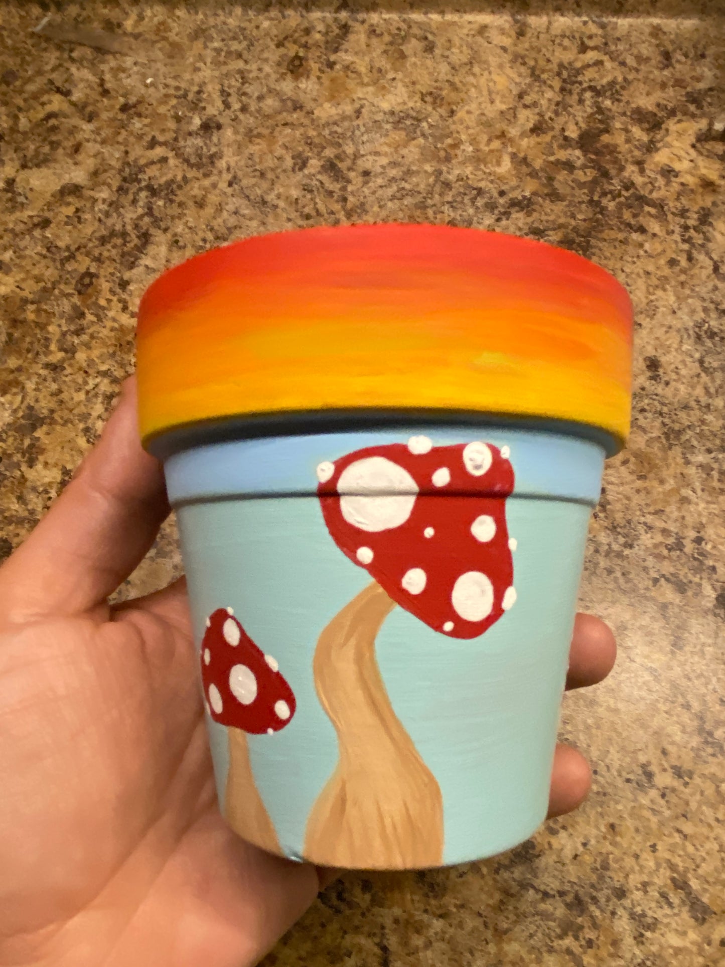 Sunset & Mushroom Hand painted Medium Terracotta Pot
